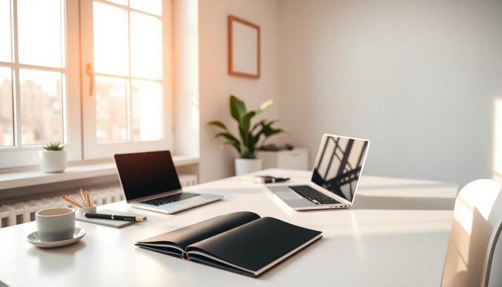 A minimalist and modern home office setting, featuring a clean white desk with a laptop, stylish office supplies, and a potted plant. The room is bathed in warm, natural lighting from a large window, casting a soft glow on the scene. On the desk, a simple black notebook lies open, symbolizing the act of writing and publishing a blog post. The overall atmosphere is one of focus, creativity, and the anticipation of a new creative venture. A minimalist and modern home office setting, featuring a clean white desk with a laptop, stylish office supplies, and a potted plant. The room is bathed in warm, natural lighting from a large window, casting a soft glow on the scene. On the desk, a simple black notebook lies open, symbolizing the act of writing and publishing a blog post. The overall atmosphere is one of focus, creativity, and the anticipation of a new creative venture.